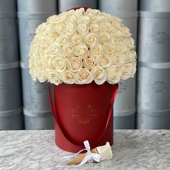 50 Pale White Roses in Our Signature Box