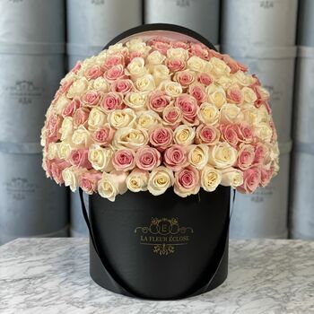 100 Pink and White Roses in Our Signature Black Box V