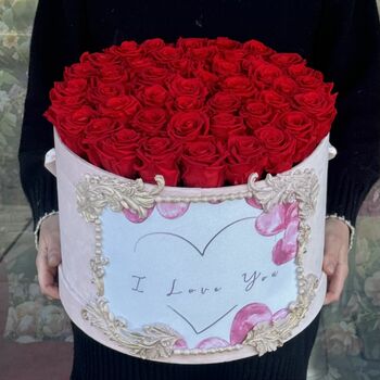 Red Eternity Roses in a special “I love you”box