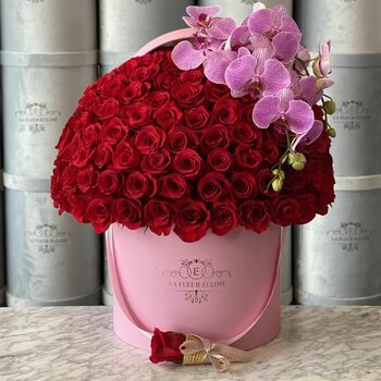 100 Red Roses In A Pink Box V