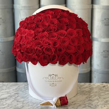 100 Red Roses In White Box VD