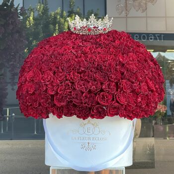 150 heart shape roses in our white velvet box with the crown on the top V
