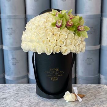 50 Stunning White Roses With Orchids In Our Signature Box